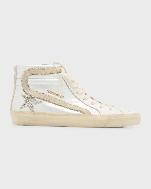 Slide Leather Pearly Mid-Top Sneakers